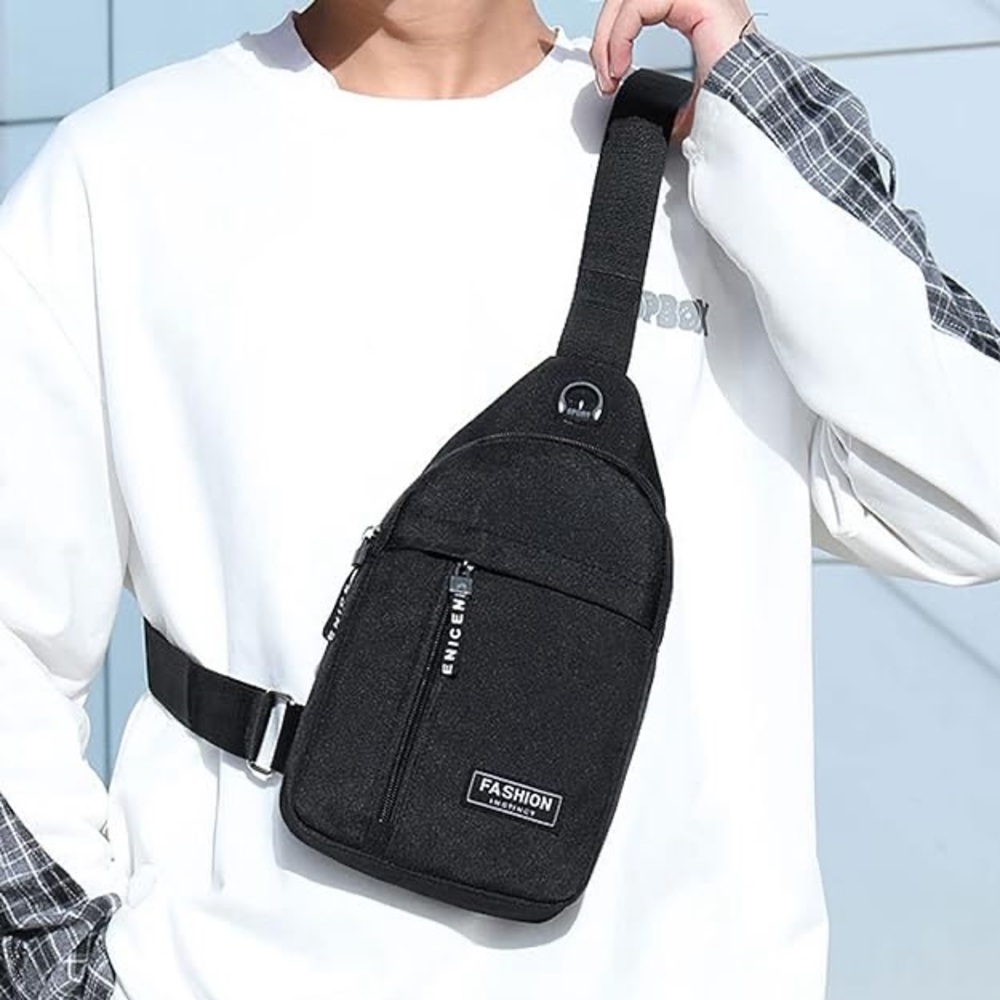 Unisex Small Sling Travel Crossbody Waterproof Bag with USB Cord Port